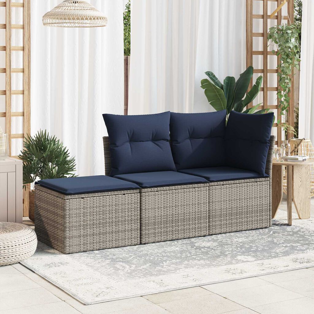 vidaXL Σκαμπό Κήπου με Μαξιλάρι Γκρι 55x55x37 εκ. Συνθετικό Ρατάν
