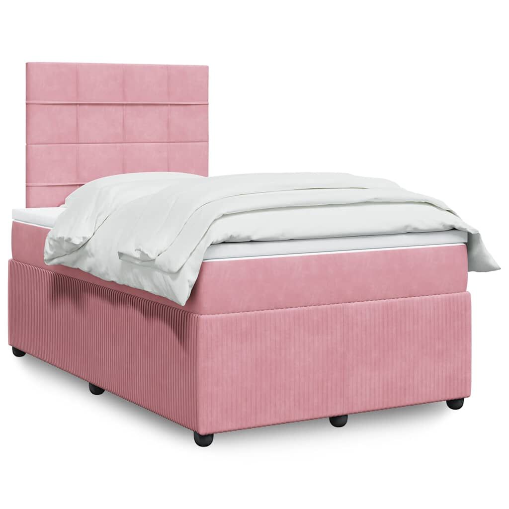 vidaXL Κρεβάτι Boxspring με Στρώμα Ροζ 120x190 εκ. Βελούδινο