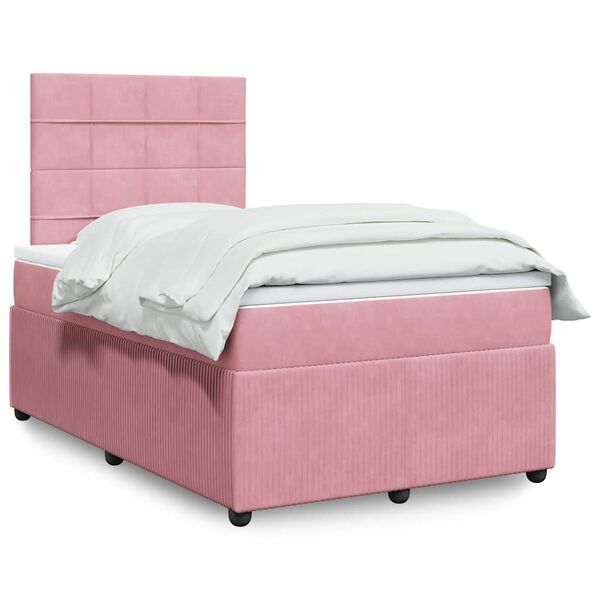 vidaXL Κρεβάτι Boxspring με Στρώμα Ροζ 120x190 εκ. Βελούδινο