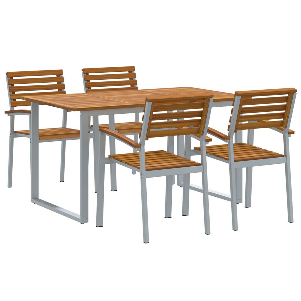 vidaXL Σέτ φαγητού για κήπο 5 pcs Γκρι και καφέ Μασίφ ξύλο ακακίας