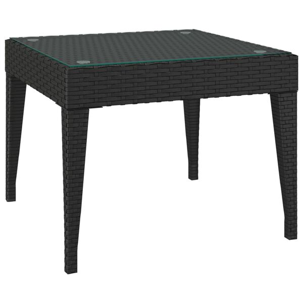vidaXL Βοηθητικό Τραπεζάκι Μαύρο 50x50x38 εκ Συνθ. Ρατάν/ Ψημένο Γυαλί