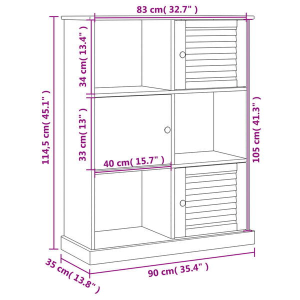 vidaXL Βιβλιοθήκη VIGO Λευκή 90 x 35 x 114,5 εκ. από Μασίφ Ξύλο Πεύκου