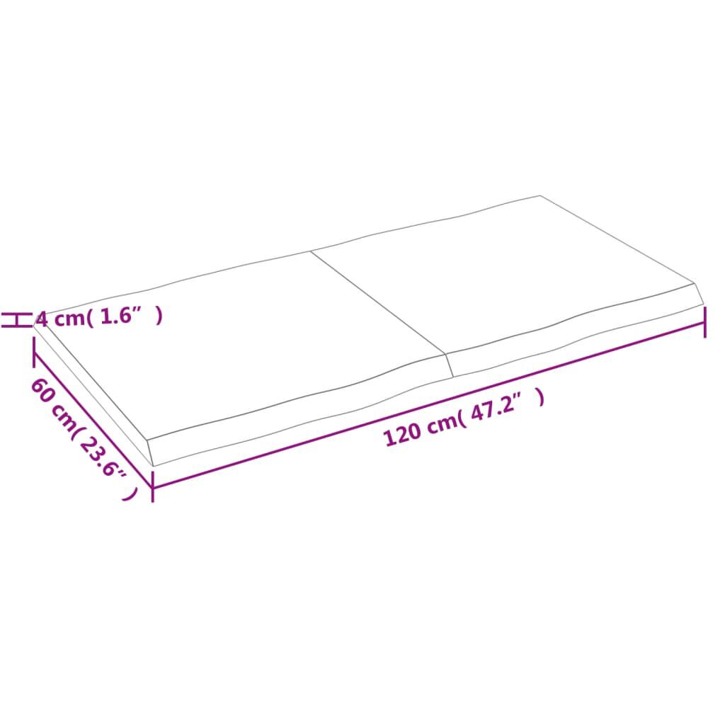 vidaXL Επιφ Τραπεζιού Αν Καφέ 120x60x(2-4)εκ.Ακατέργ. Μασίφ Ξύλο Δρυός