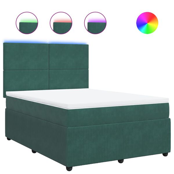 vidaXL Κρεβάτι Boxspring με Στρώμα Σκούρο Πράσινο 160x200εκ. Βελούδινο