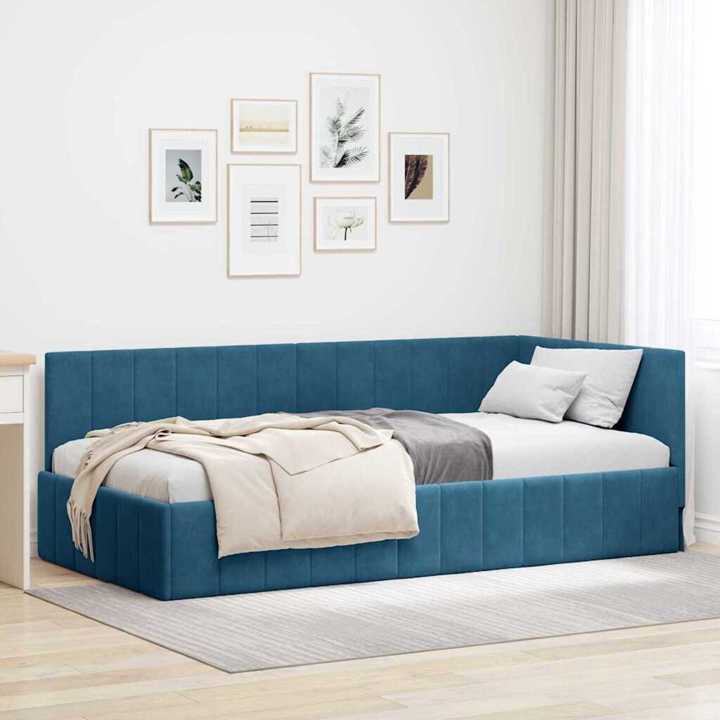 vidaXL Κρεβάτι Γωνίας με κεφαλάρι Μπλε 100 x 200 cm Βελούδο