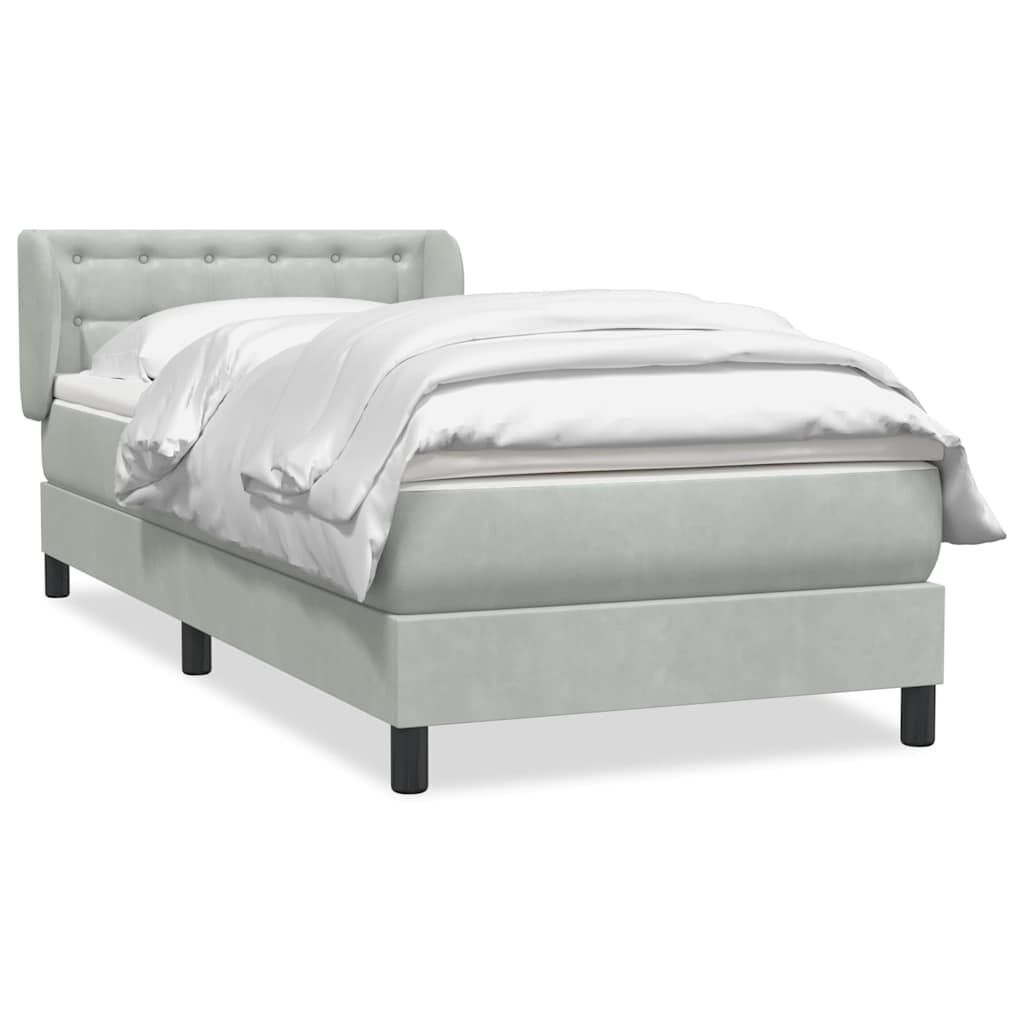 vidaXL Box Spring κρεβάτι με στρώμα ανοιχτό γκρι 90x210 cm Βελούδινο