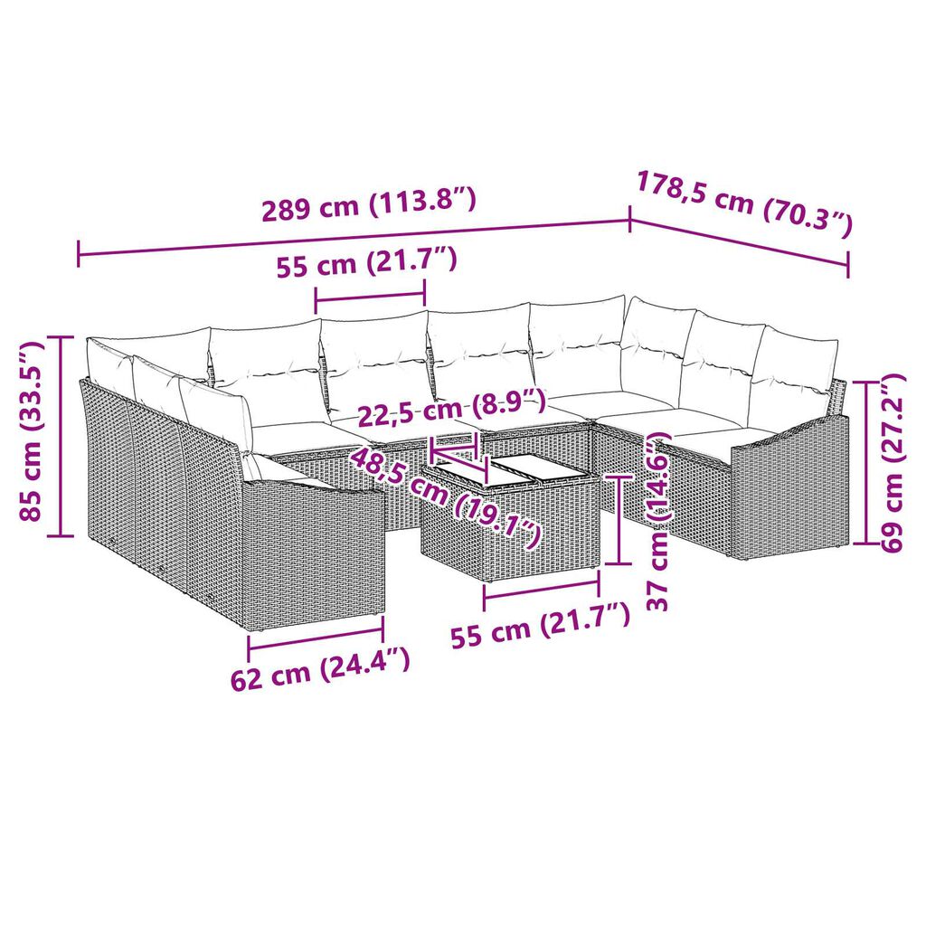 vidaXL Σέτ φαγητού για κήπο με μαξιλάρι 10 pcs Καφέ και Κρέμα