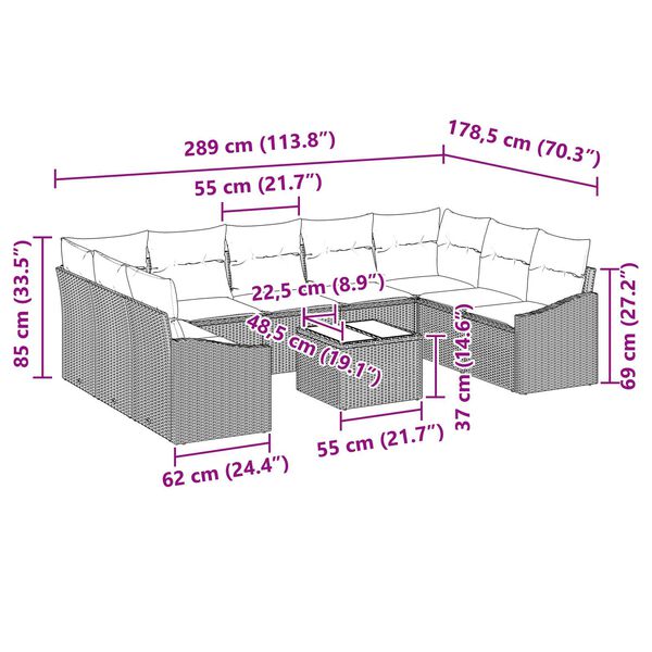 vidaXL Σέτ φαγητού για κήπο με μαξιλάρι 10 pcs Καφέ και Κρέμα