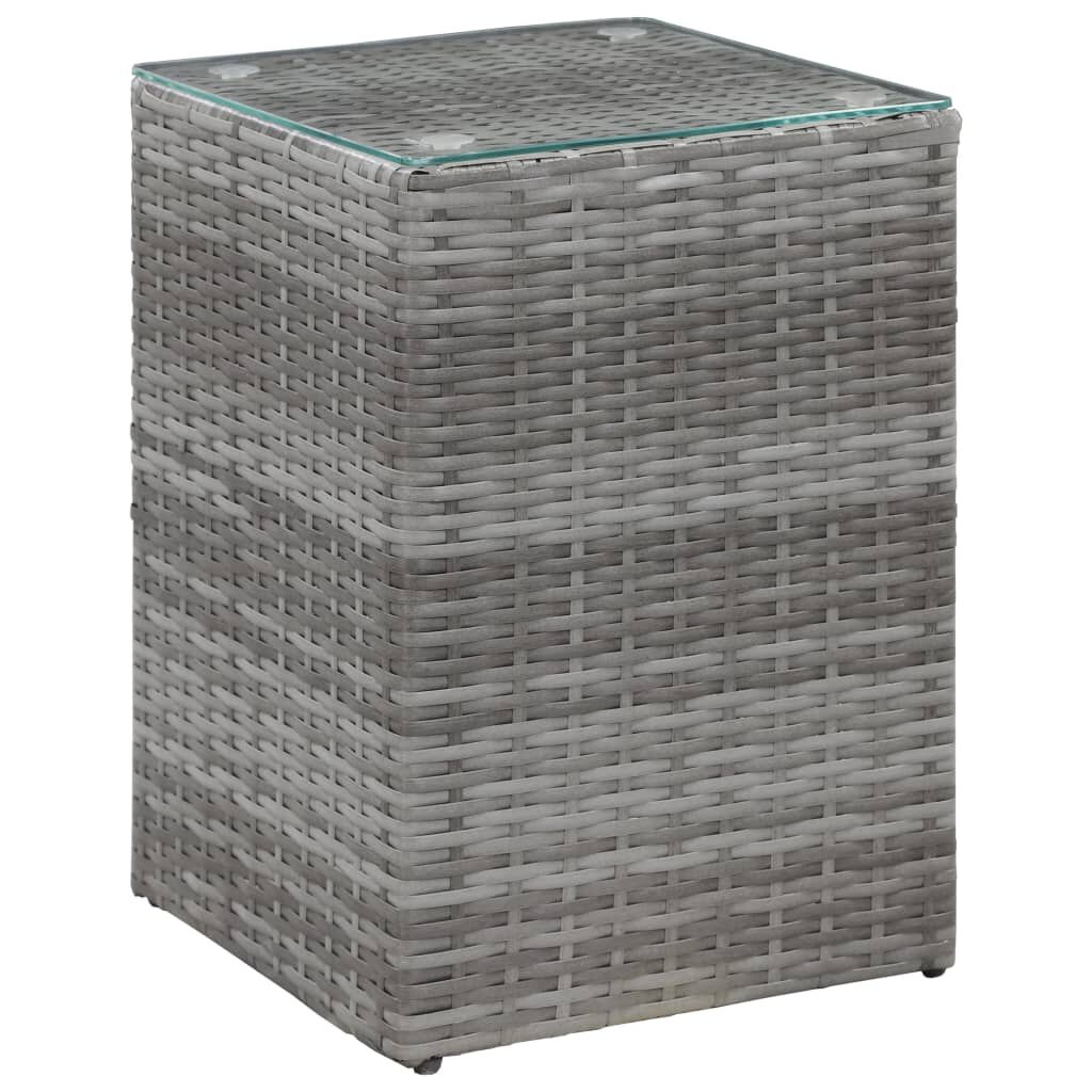 vidaXL Τραπεζάκι Γκρι 35x35x52 εκ. Συνθετ. Ρατάν με Γυάλινη Επιφάνεια
