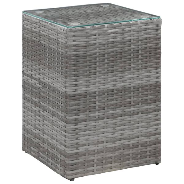 vidaXL Τραπεζάκι Γκρι 35x35x52 εκ. Συνθετ. Ρατάν με Γυάλινη Επιφάνεια