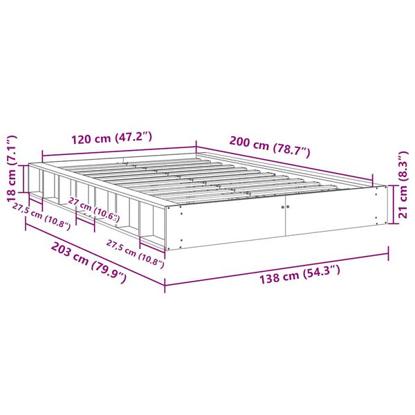 vidaXL Πλαίσιο κρεβατιού χωρίς στρώμα 120x200 cm μασίφ ξύλο δρυς