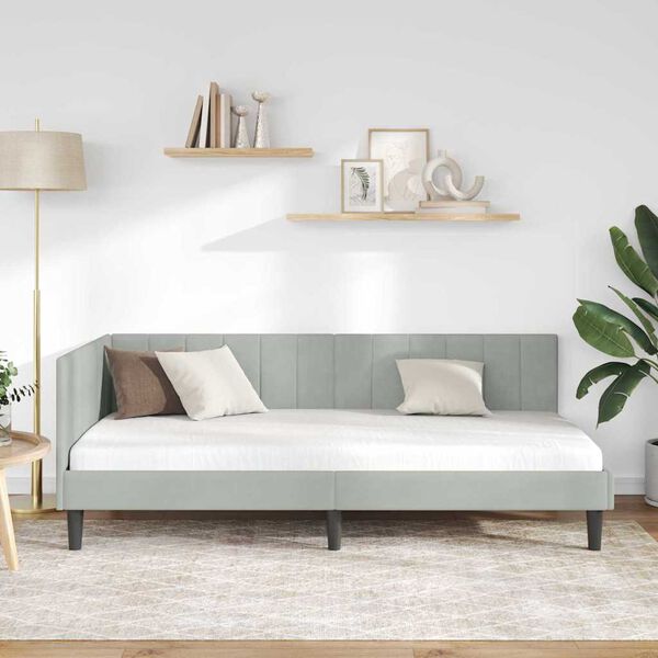 vidaXL Κρεβάτι Γωνίας με κεφαλάρι Ανοιχτό γκρι 90 x 190 cm Βελούδο