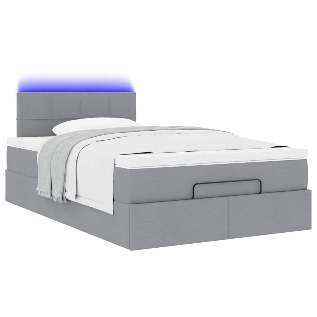 vidaXL Οθωμανικό κρεβάτι με στρώμα & LEDs Ανοιχτό γκρι Ύφασμα