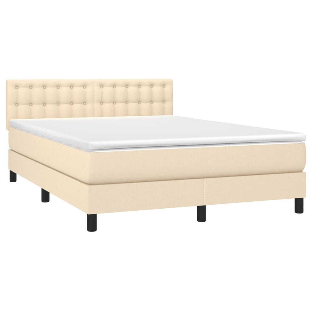 vidaXL Κρεβάτι Boxspring με Στρώμα & LED Κρεμ 140x190 εκ. Υφασμάτινο