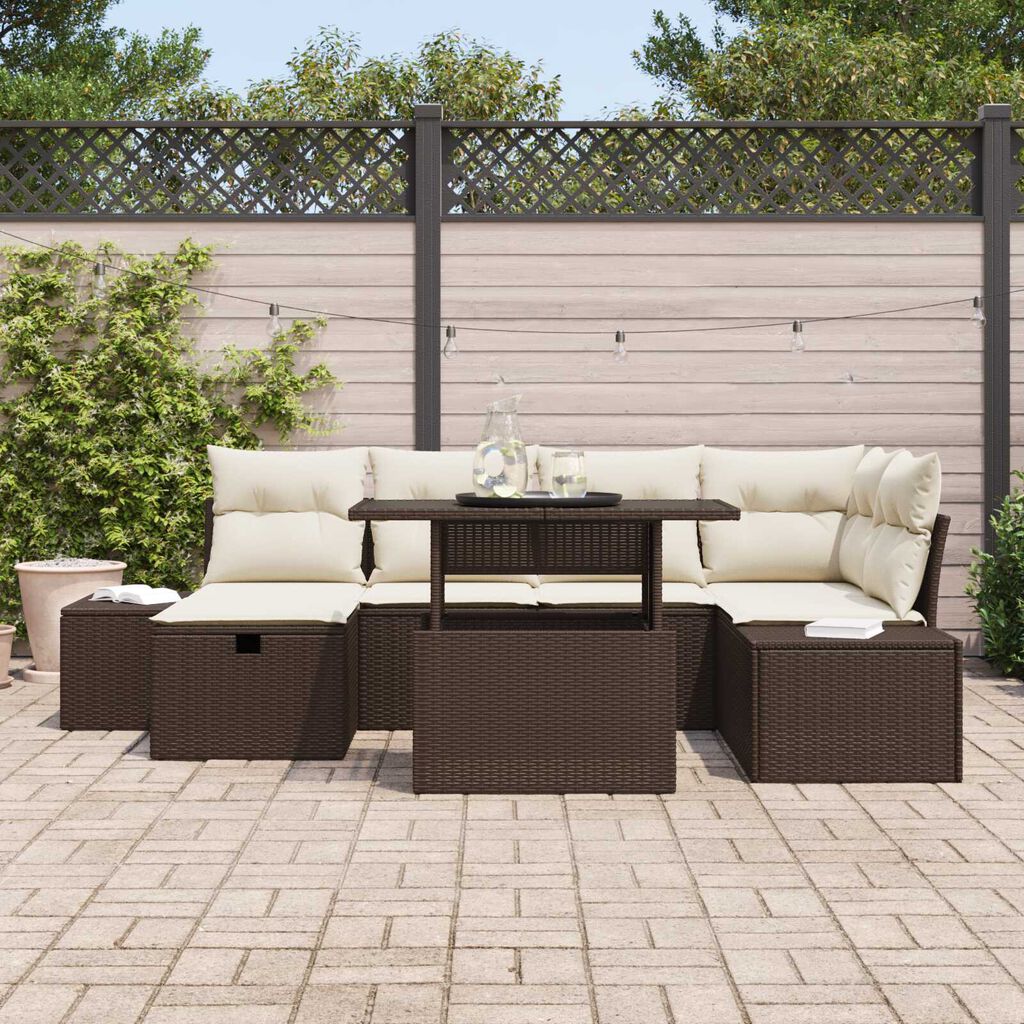vidaXL Σετ Καναπέ Κήπου με μαξιλάρι 7 pcs Καφέ Πολυ ράταν