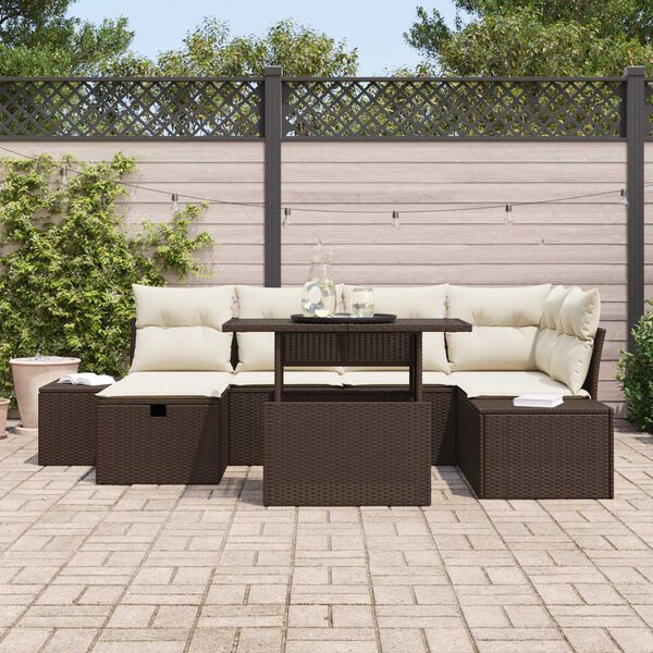 vidaXL Σετ Καναπέ Κήπου με μαξιλάρι 7 pcs Καφέ Πολυ ράταν