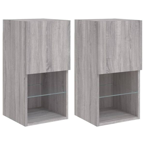 vidaXL Έπιπλα Τηλεόρασης με LED 2 τεμ. Γκρι Sonoma 30,5x30x60 εκ.