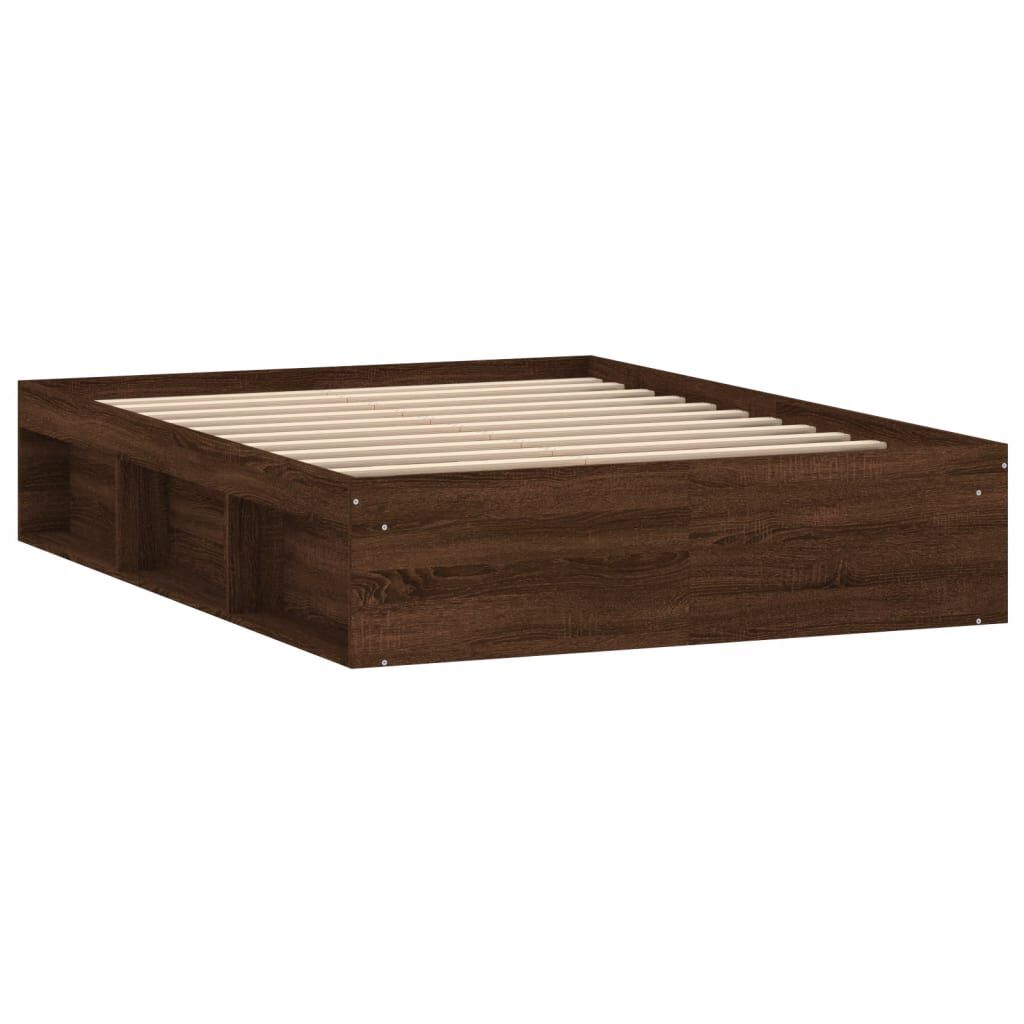vidaXL Πλαίσιο Κρεβατιού Καφέ Δρυς 135x190 εκ. Double