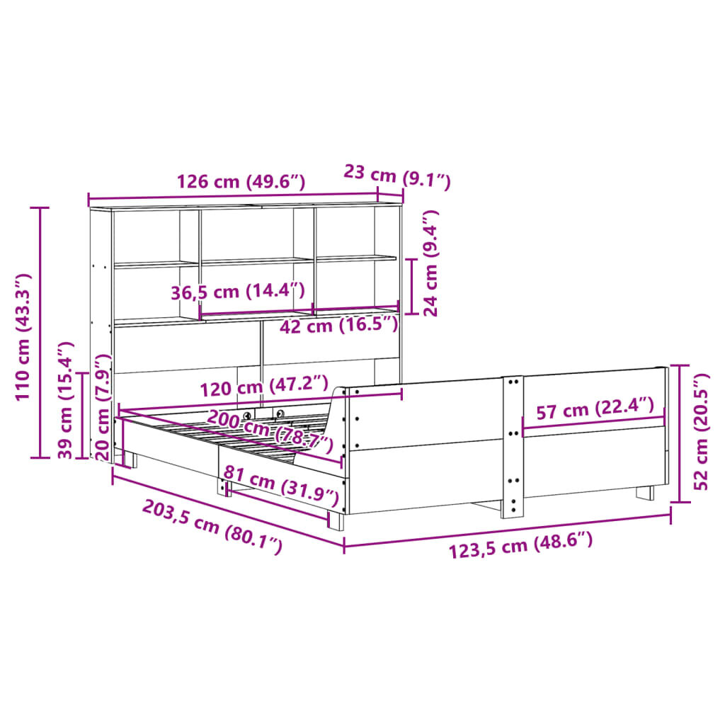 vidaXL Σκελετός Κρεβατιού Χωρίς Στρώμα 120x200 εκ Μασίφ Ξύλο Πεύκου