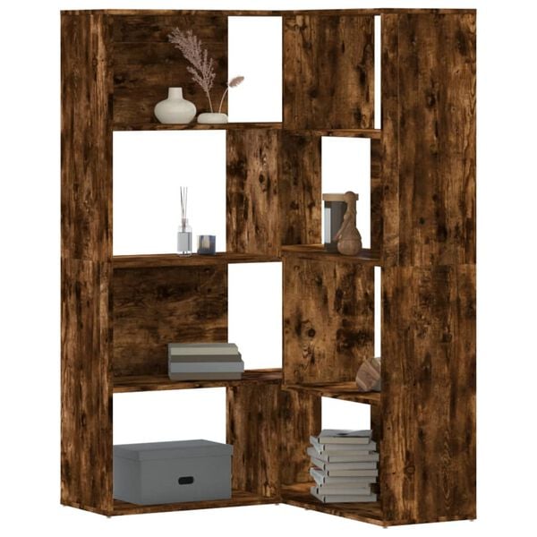 vidaXL Βιβλιοθήκη Γωνιακή 4 Επ. Καπνιστή Δρυς 85x85x140 εκ Επεξ. Ξύλο