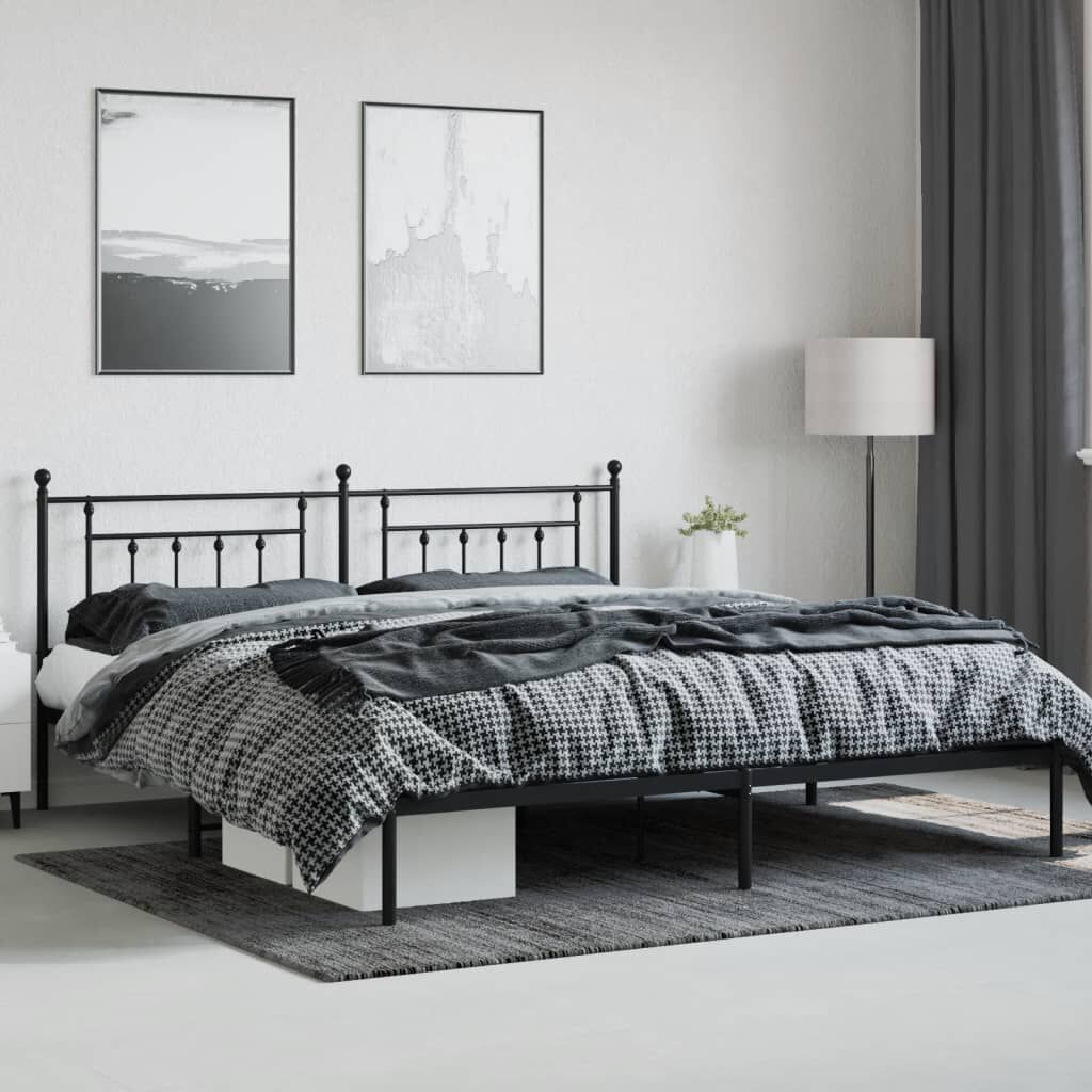 vidaXL Πλαίσιο Κρεβατιού με Κεφαλάρι Μαύρο 193 x 203 εκ. Μεταλλικό