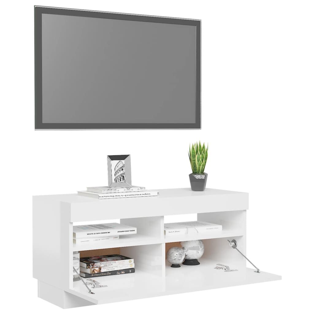 vidaXL Έπιπλο Τηλεόρασης με LED Γυαλιστερό Λευκό 80 x 35 x 40 εκ.