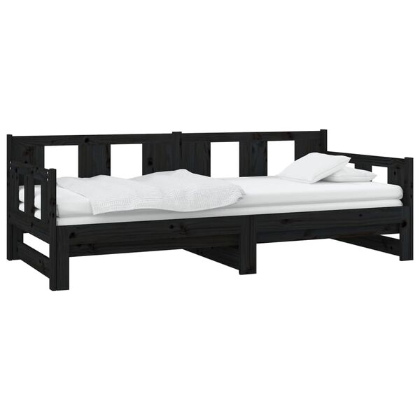 vidaXL Καναπές Κρεβάτι Συρόμενος Μαύρος 2x(90x190) εκ. από Μασίφ Πεύκο