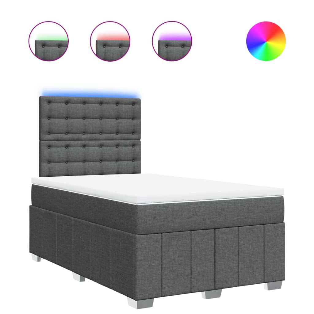 vidaXL Κρεβάτι Boxspring με Στρώμα Σκούρο Γκρι 120x200 εκ. Υφασμάτινο