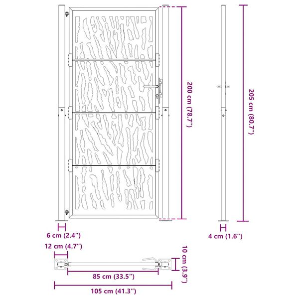 vidaXL Πύλη κήπου Μαύρη 105x205 cm Ατσάλινο σχέδιο ίχνους