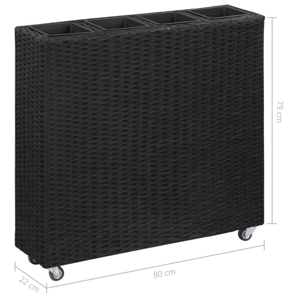 vidaXL Ζαρντινιέρα Υπερυψωμένη 4 Δοχεία Μαύρη 80x22x79 εκ. Συνθ. Ρατάν
