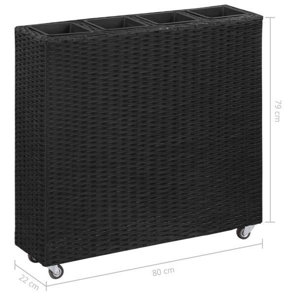 vidaXL Ζαρντινιέρα Υπερυψωμένη 4 Δοχεία Μαύρη 80x22x79 εκ. Συνθ. Ρατάν