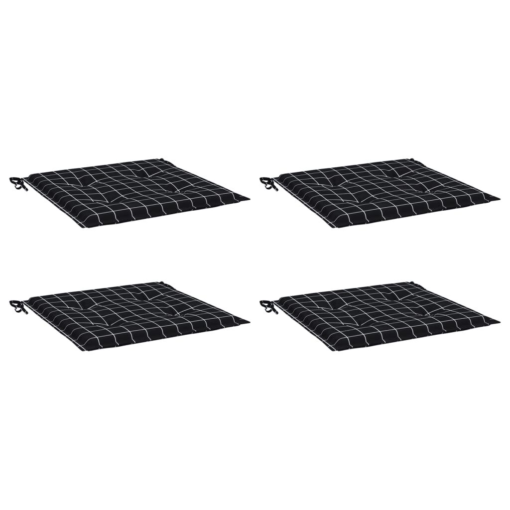 vidaXL Μαξιλάρια Καρέκλας 4 τεμ. Μαύρο Καρό 50 x 50 x 3 εκ. Υφασμάτινα