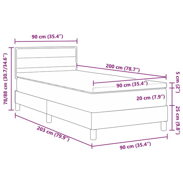 vidaXL κρεβάτι με βάση και στρώμα και LED Μπλε 90x200 εκ ύφασμα
