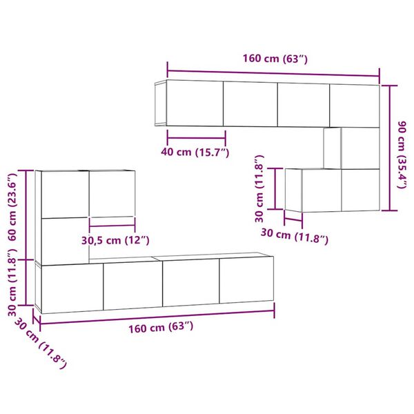 vidaXL Σετ επίπλου τηλεόρασης Επιτοίχιο 8 pcs artisan δρυς