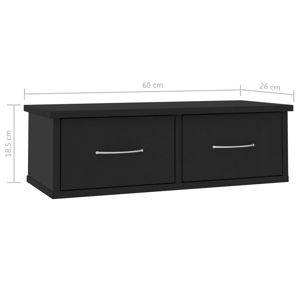vidaXL Ράφι Τοίχου με Συρτάρια Μαύρο 60 x 26 x 18,5 εκ. από Επεξ. Ξύλο