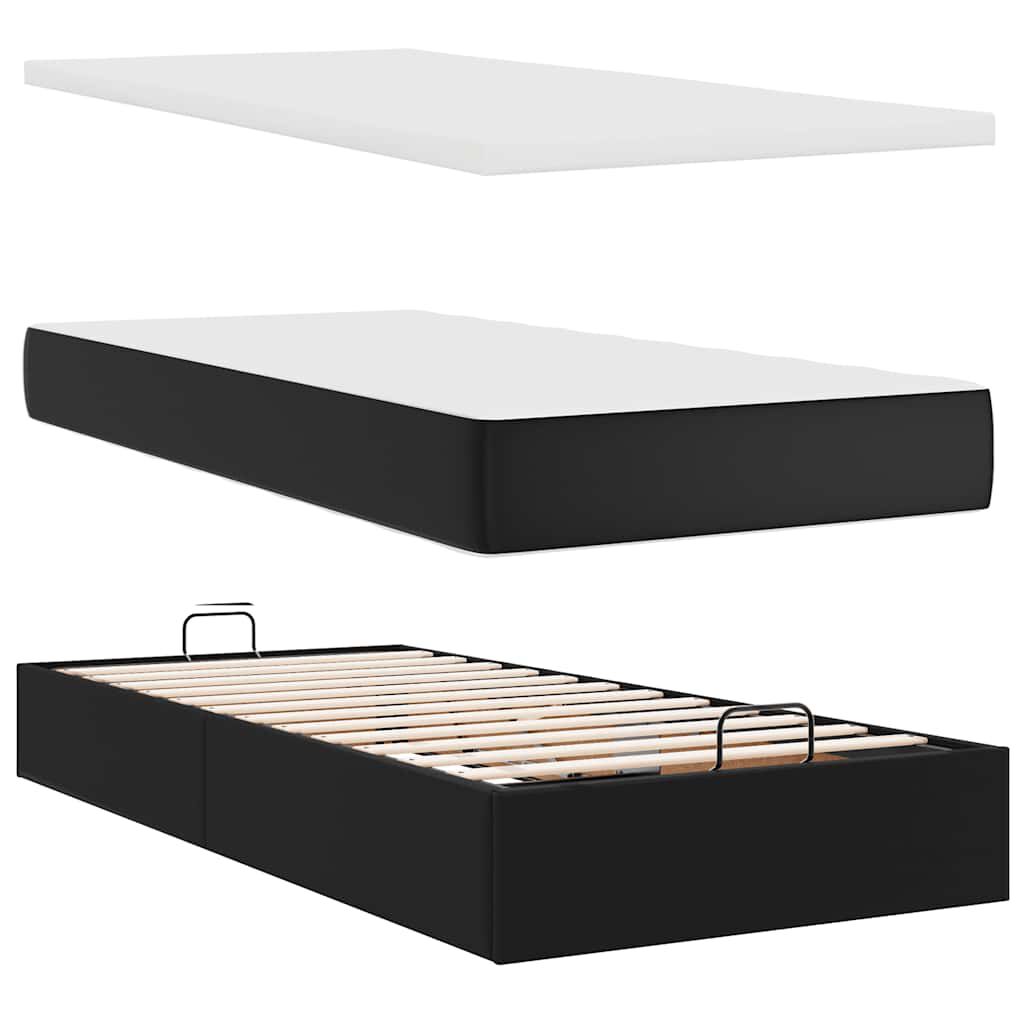 vidaXL Οθωμανικό κρεβάτι με στρώματα Μαύρο 160x200cm Συνθετικό δέρμα