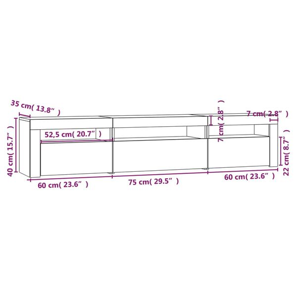 vidaXL Έπιπλο Τηλεόρασης με LED Sonoma Δρυς 195x35x40 εκ.