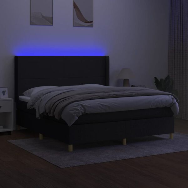 vidaXL &Kappa;&rho;&epsilon;&beta;ά&tau;&iota; Boxspring &mu;&epsilon; &Sigma;&tau;&rho;ώ&mu;&alpha; & LED &Mu;&alpha;ύ&rho;&omicron; 180x200 &epsilon;&kappa;. &Upsilon;&phi;&alpha;&sigma;&mu;ά&tau;&iota;&nu;&omicron;