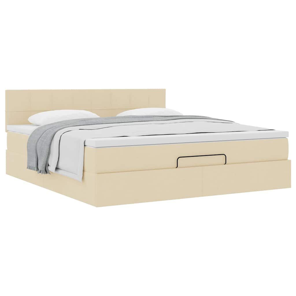 vidaXL Οθωμανικό κρεβάτι με στρώμα Cream 180x200cm ύφασμα