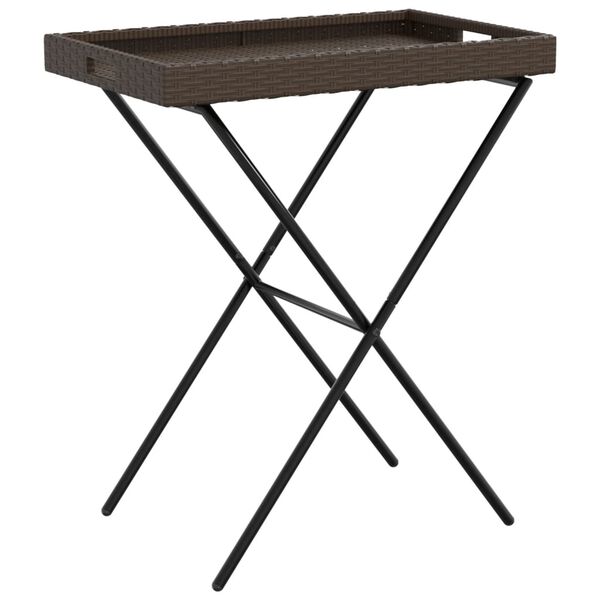 vidaXL Τραπέζι Δίσκος Πτυσσόμενο Καφέ 65x40x75 εκ. Συνθετικό Ρατάν
