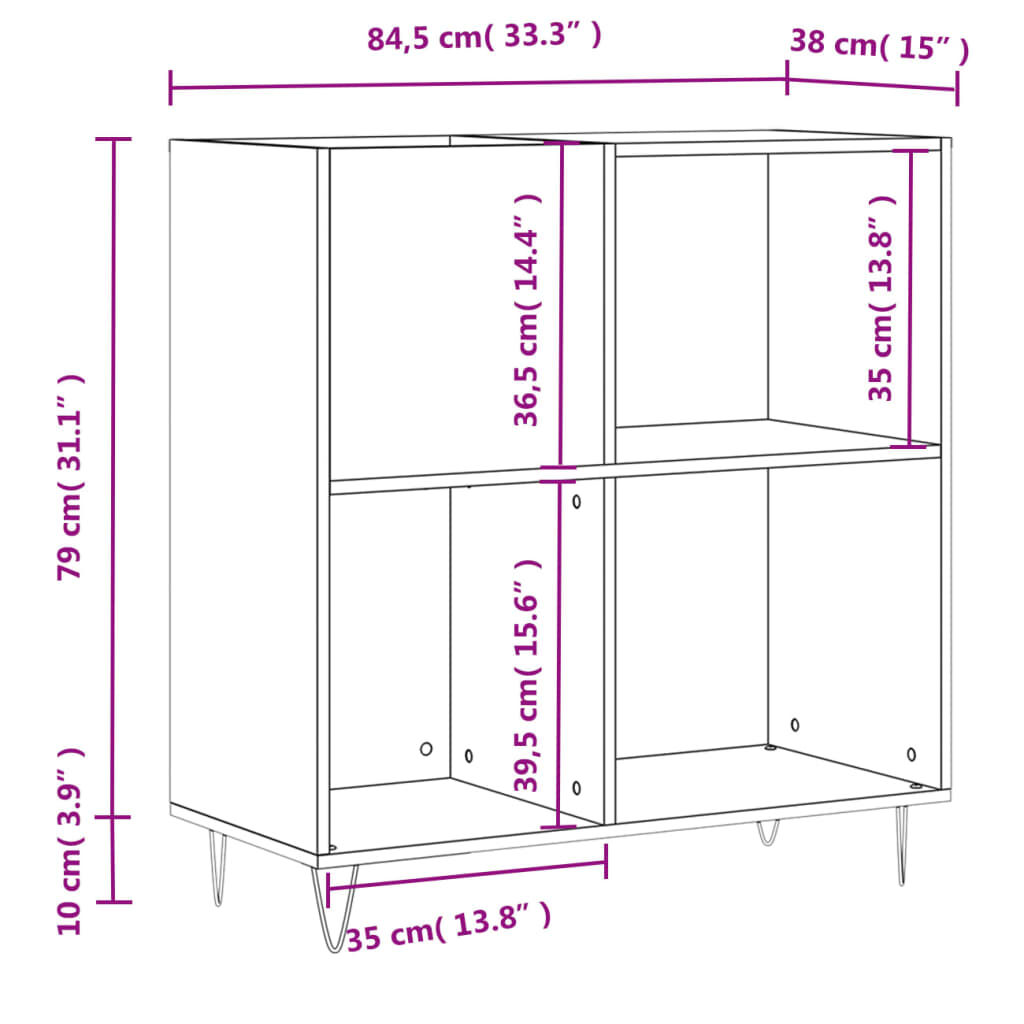 vidaXL Δισκοθήκη Καπνιστή Δρυς 84,5 x 38 x 89 εκ. από Επεξεργ. Ξύλο