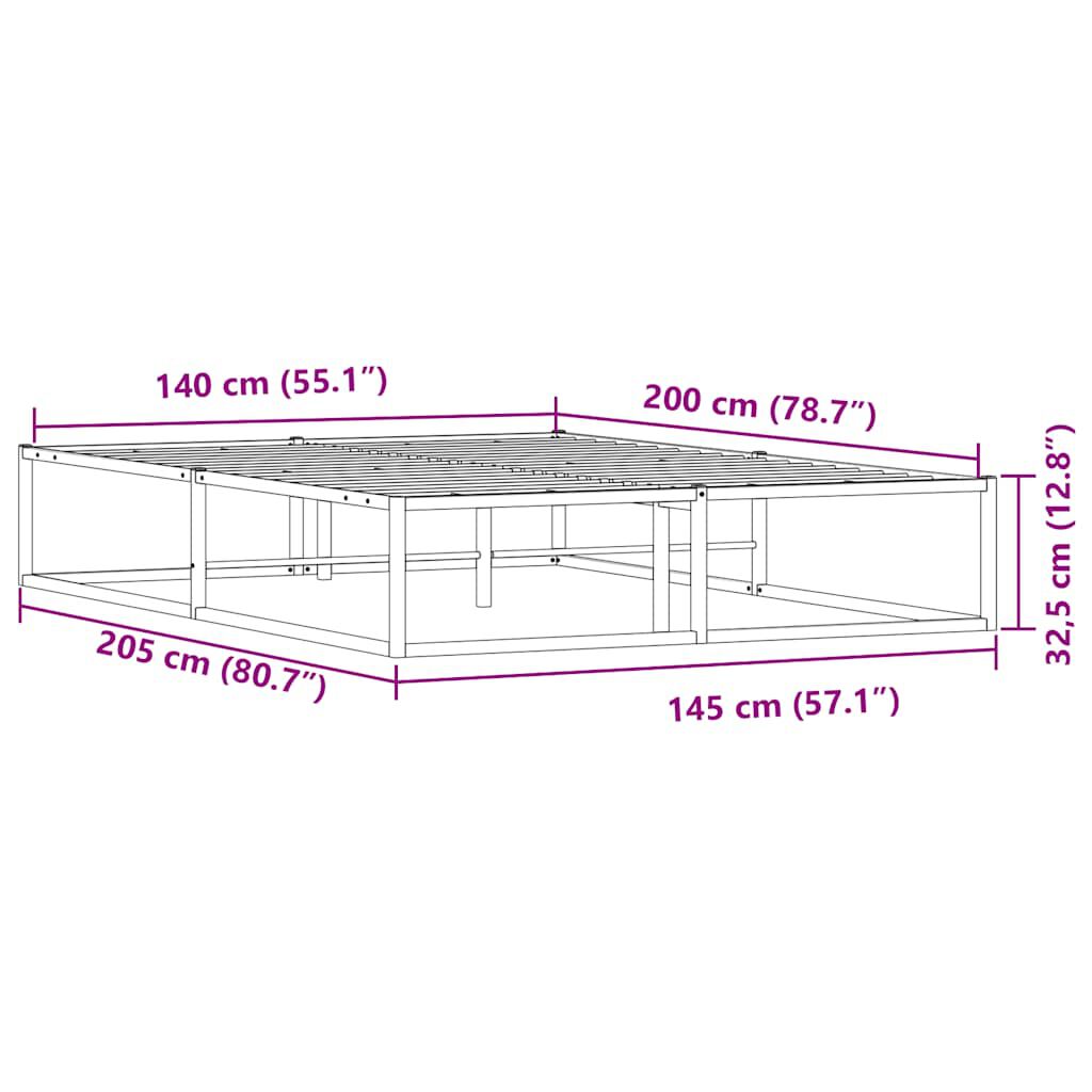 vidaXL Πλαίσιο κρεβατιού χωρίς στρώμα Λευκό 140x200 cm Μεταλλικό