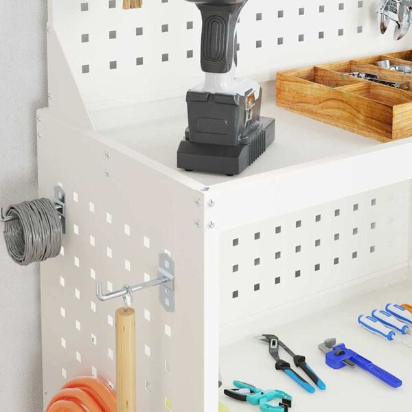 vidaXL Καρότσι εργαλείων με ράφι Λευκό 65 x 35 x 111 εκ Κρύα χάλυβας