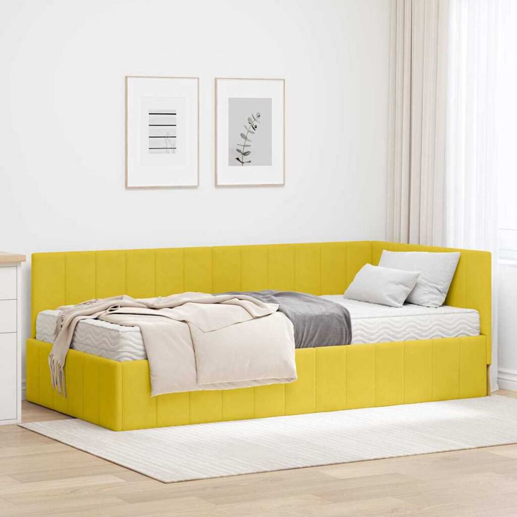 vidaXL Κρεβάτι Γωνίας με στρώμα Κίτρινο 90 x 200 cm Βελούδο