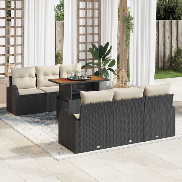 vidaXL Σετ Καναπέ Κήπου με αποθήκευση 7 pcs Μαύρο Πολυ ράταν