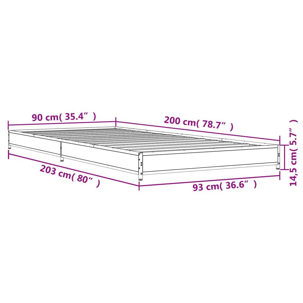 vidaXL Πλαίσιο Κρεβατιού Καφέ Δρυς 90x200 εκ. Επεξ. Ξύλο & Μέταλλο