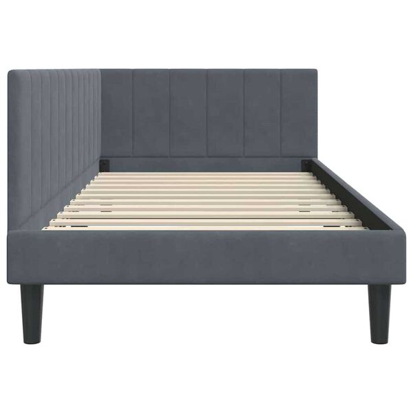 vidaXL Κρεβάτι Γωνίας με κεφαλάρι Σκούρο γκρι 90 x 190 cm Βελούδο