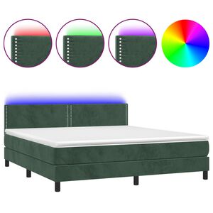 vidaXL Κρεβάτι Boxspring με Στρώμα & LED Σκ. Πράσινο 160x200εκ Βελούδο