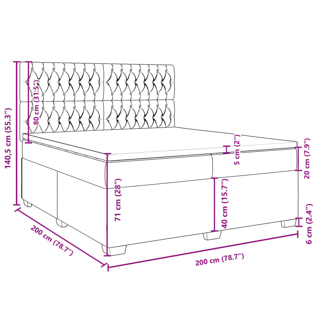 vidaXL Κρεβάτι Boxspring με Στρώμα Μαύρο 200x200 εκ. Υφασμάτινο