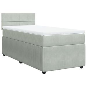 vidaXL Κρεβάτι Boxspring με Στρώμα Ανοιχτό Γκρι 90x190 εκ. Βελούδινο